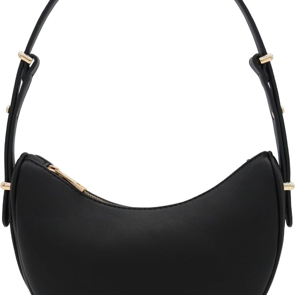 Small Crescent Smooth Faux Leather Underarm Shoulder Bag